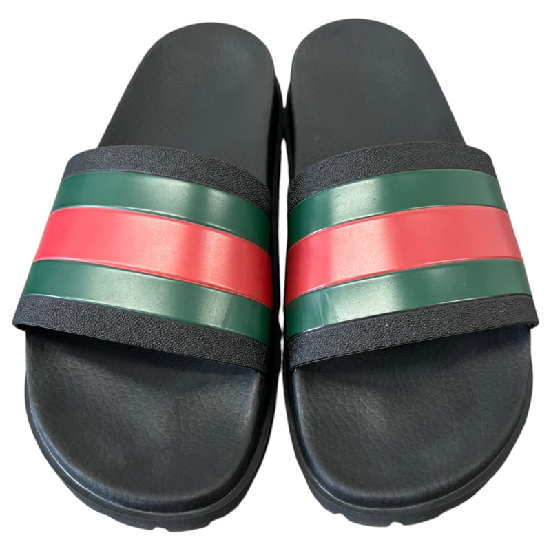 Men's Web Stripe Pool Slides Black Size UK 9 / EU 43