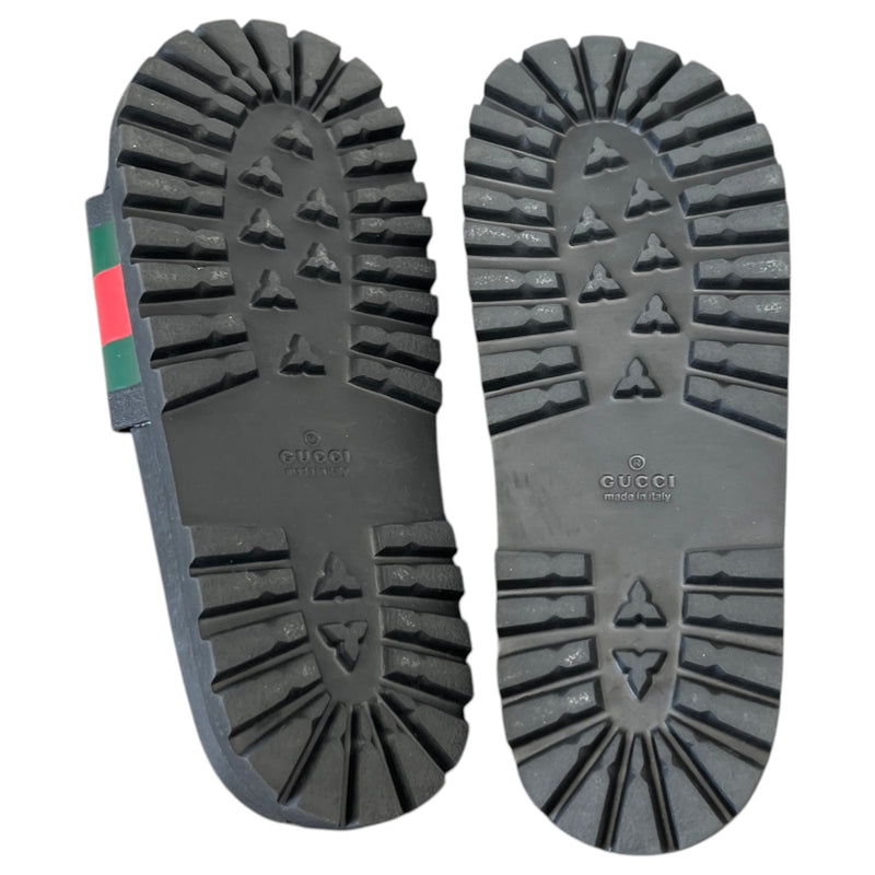 Men's Web Stripe Pool Slides Black Size UK 9 / EU 43