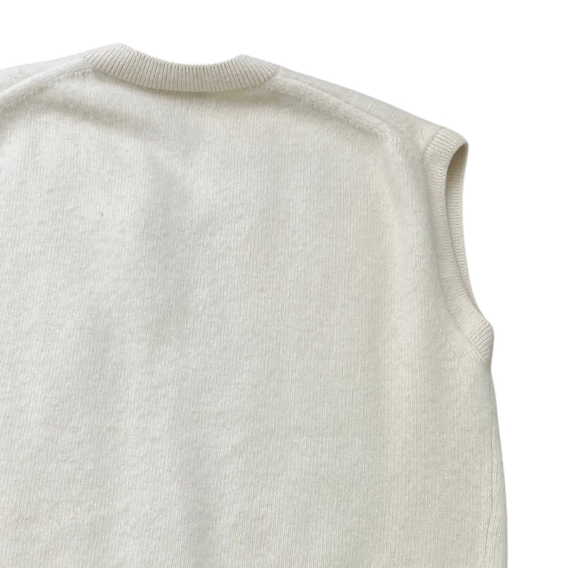 Men's Logo V Neck Intarsia Knit Vest Cream Size XL
