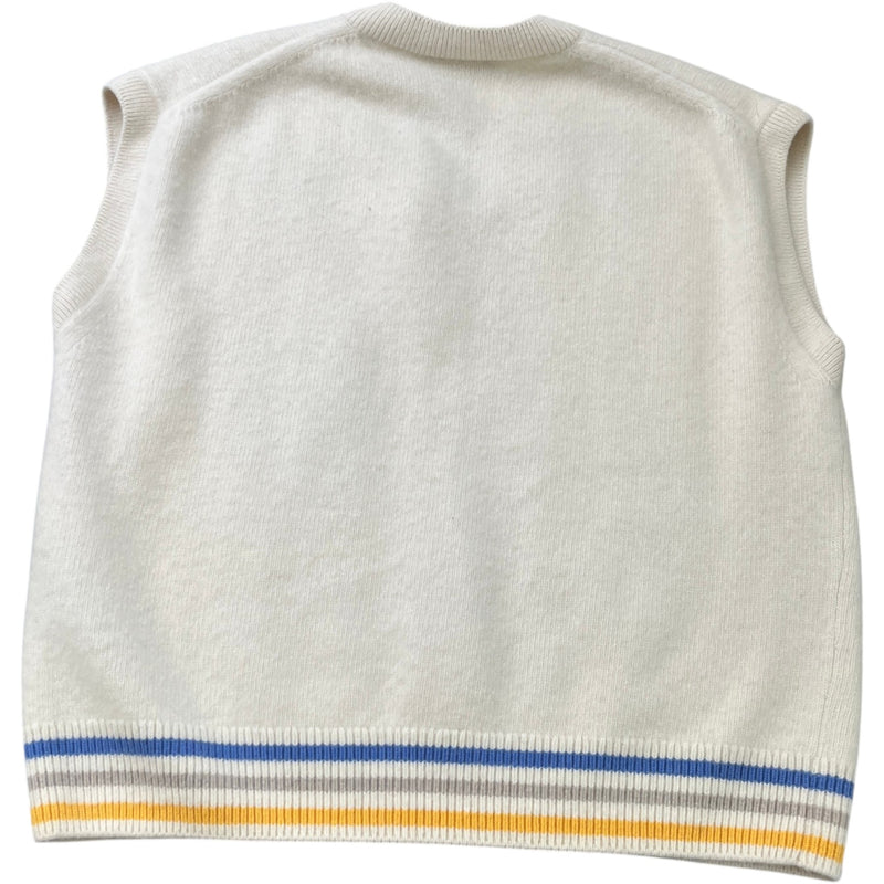 Men's Logo V Neck Intarsia Knit Vest Cream Size XL