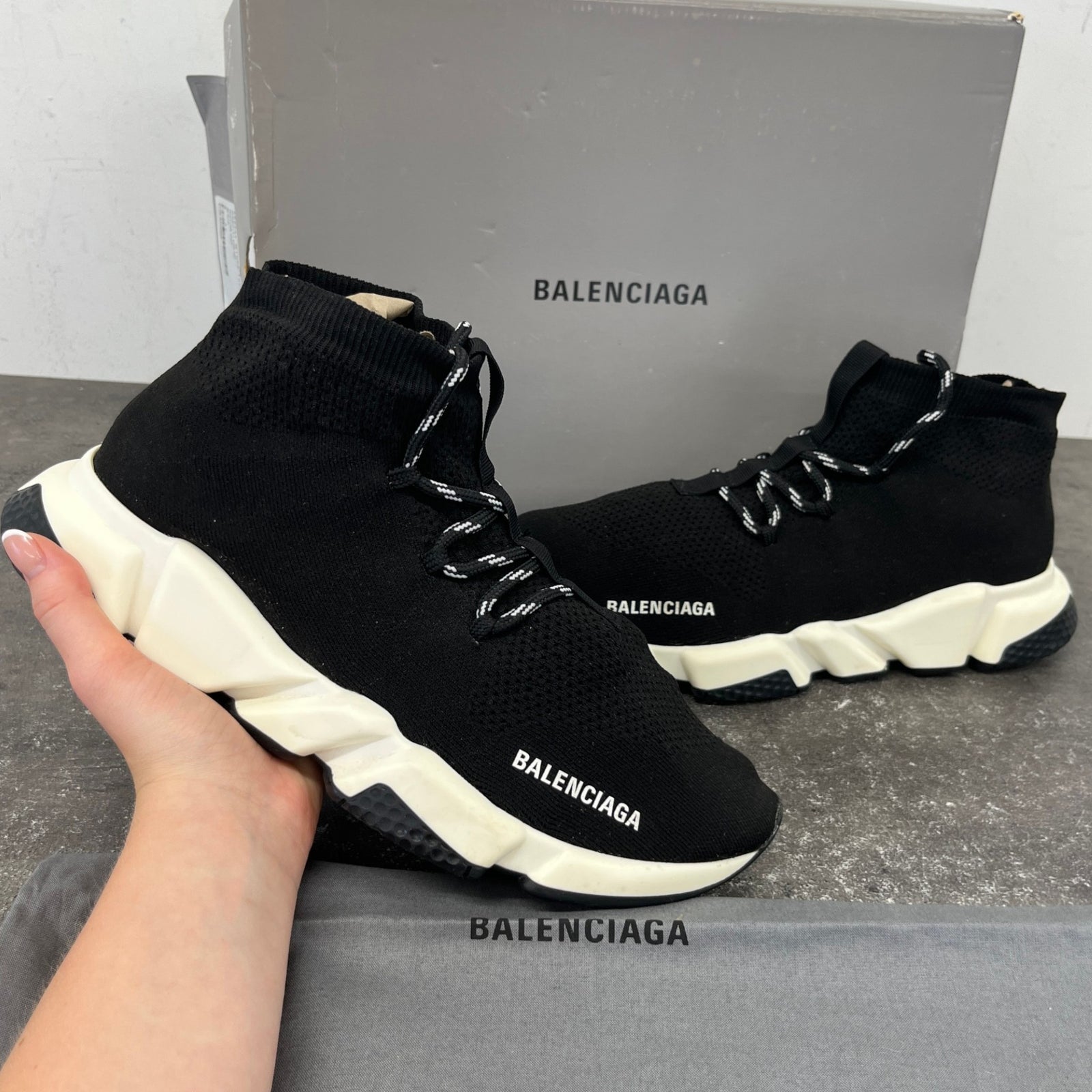 Men's Speed Lace-Up High Trainers Black Size EU 42 / UK 8 - Photo 12
