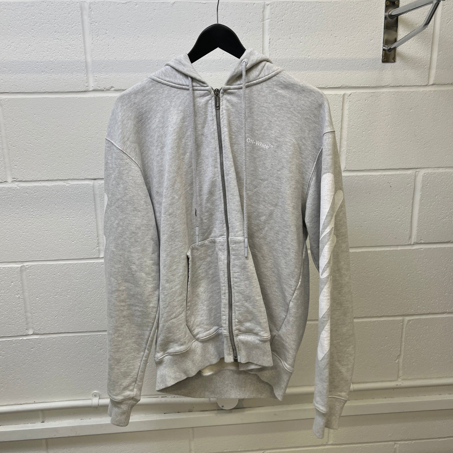 Men's Wave Diag Print Zip Up Hoodie Grey Size L - Photo 7