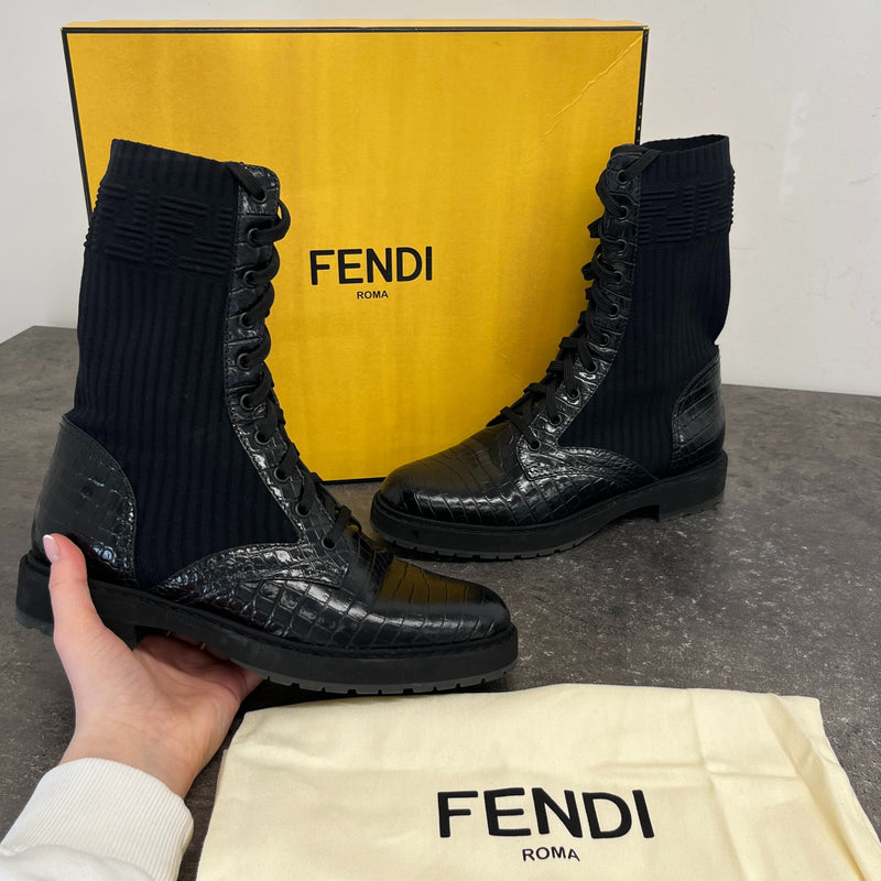 Women's Ff Rockoko Croc Biker Boots Black Size EU 38 / UK 5