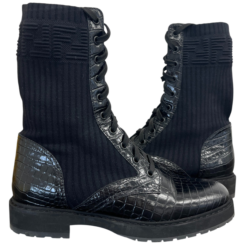 Women's Ff Rockoko Croc Biker Boots Black Size EU 38 / UK 5