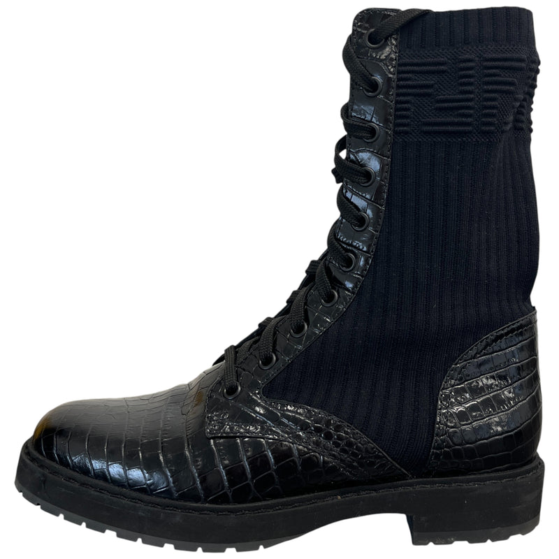Women's Ff Rockoko Croc Biker Boots Black Size EU 38 / UK 5