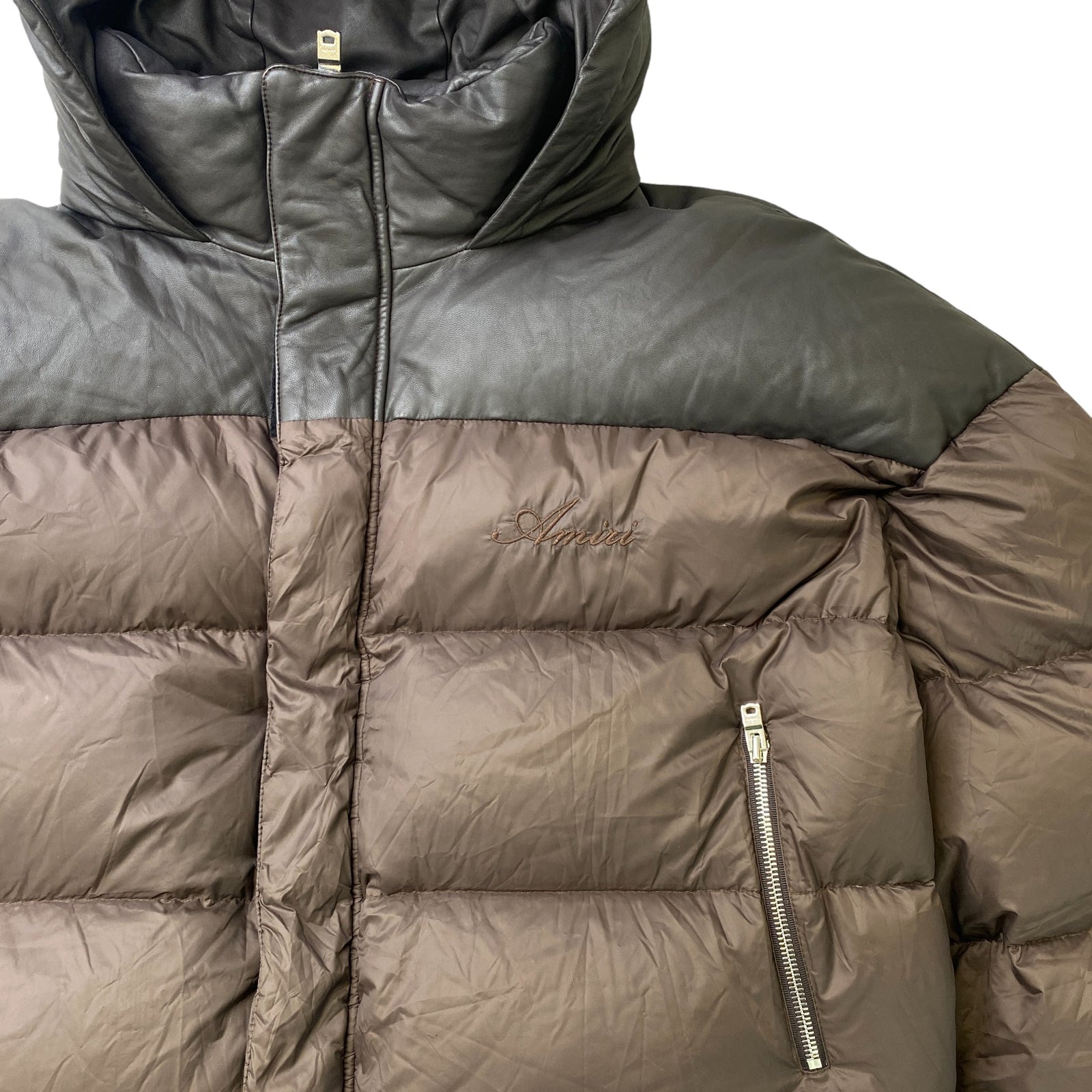 Men's Embroidered Logo Down Jacket Brown Size M - Photo 6