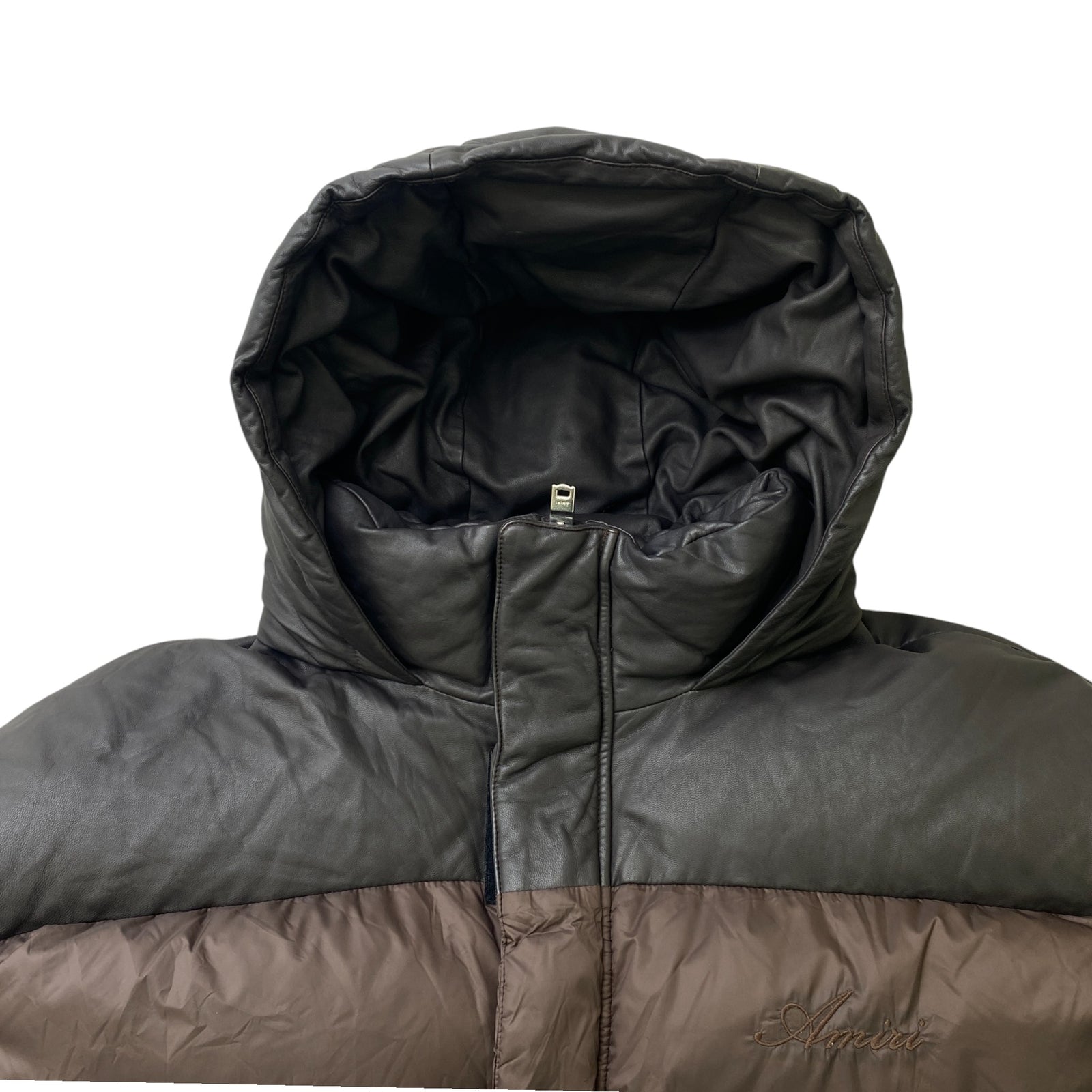 Men's Embroidered Logo Down Jacket Brown Size M - Photo 5