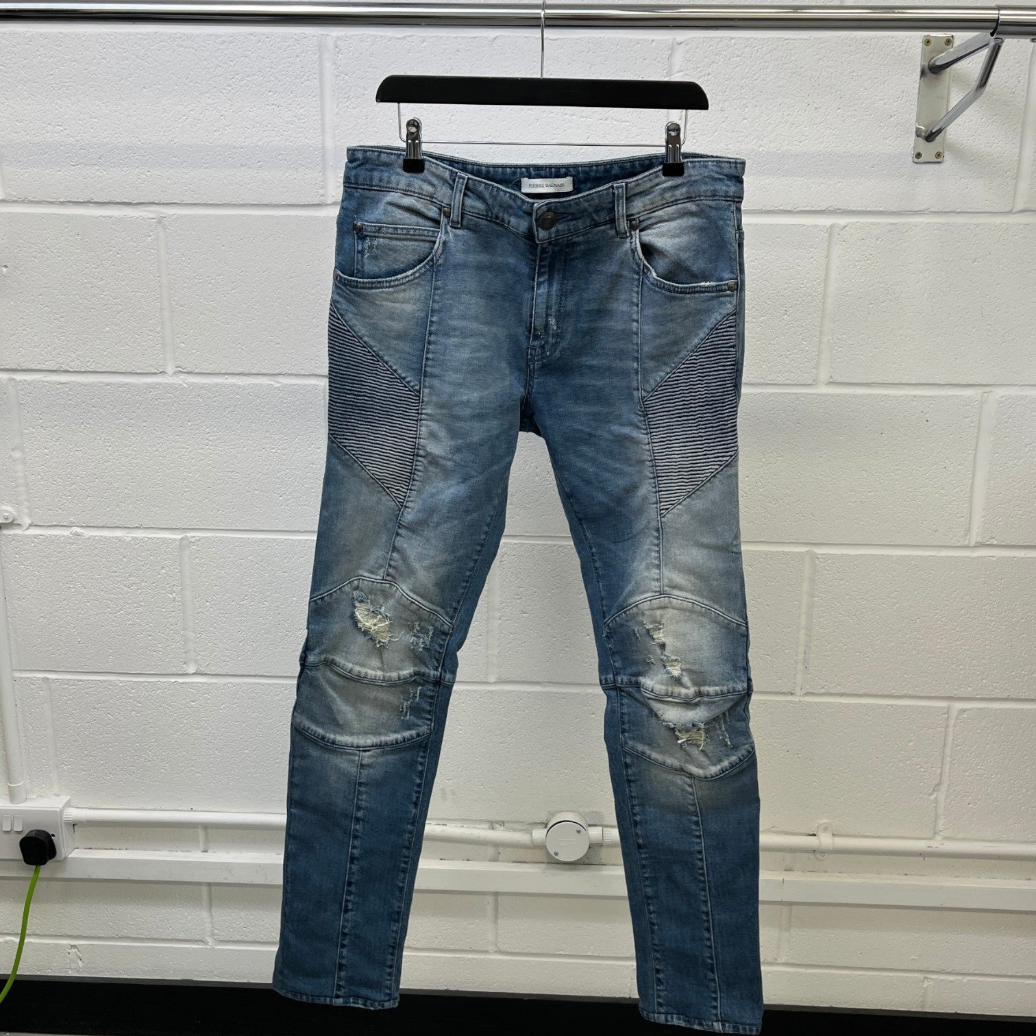 Men's Moto Biker Jeans Blue Size Waist 36" - Photo 11