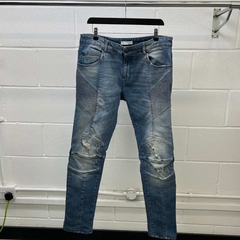 Men's Moto Biker Jeans Blue Size Waist 36"