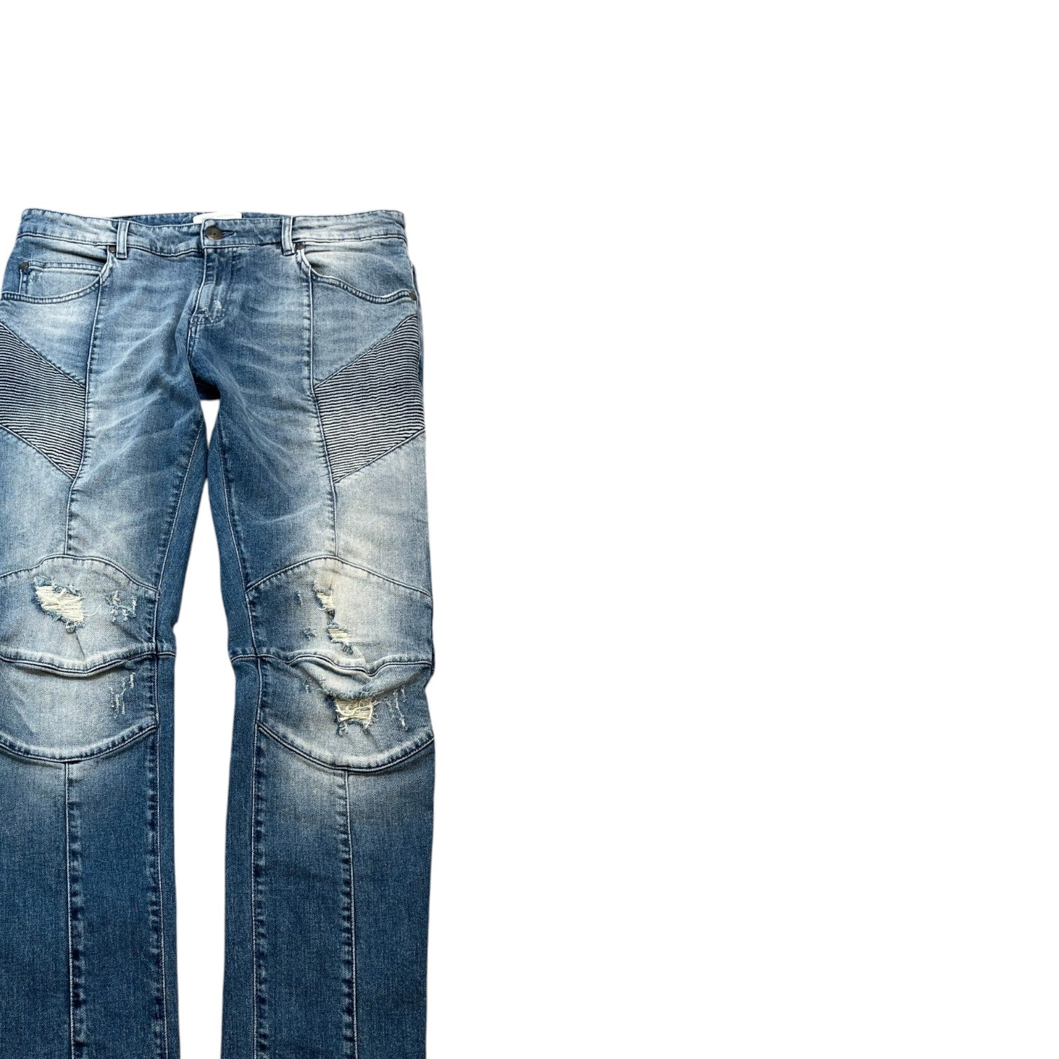 Men's Moto Biker Jeans Blue Size Waist 36" - Photo 3