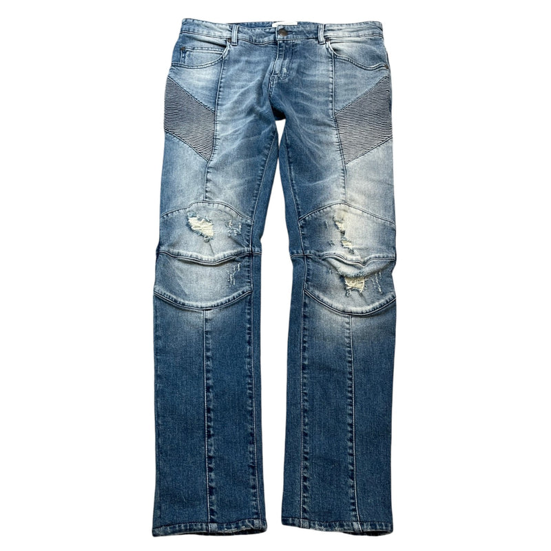 Men's Moto Biker Jeans Blue Size Waist 36"