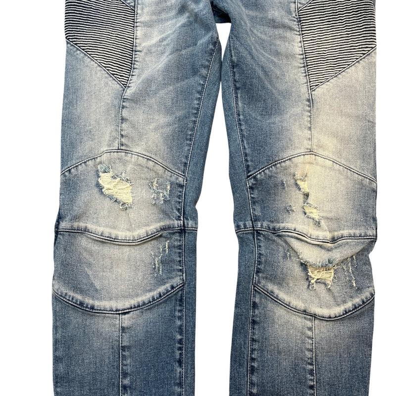 Men's Moto Biker Jeans Blue Size Waist 36"