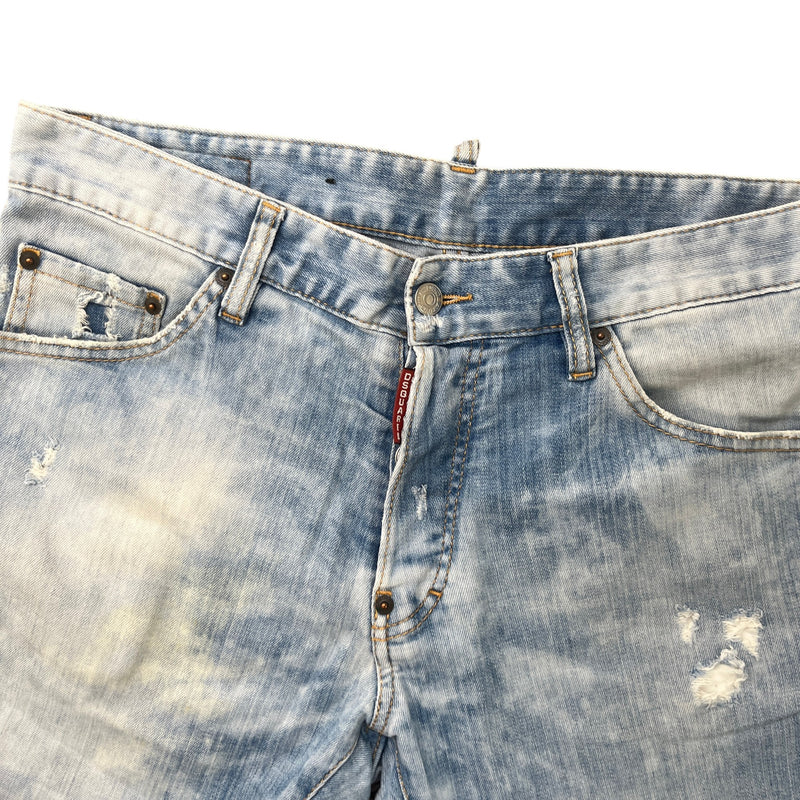 Men's Distressed Logo Shorts Blue Size L / W34