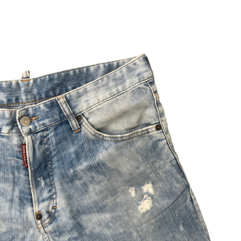 Men's Distressed Logo Shorts Blue Size L / W34