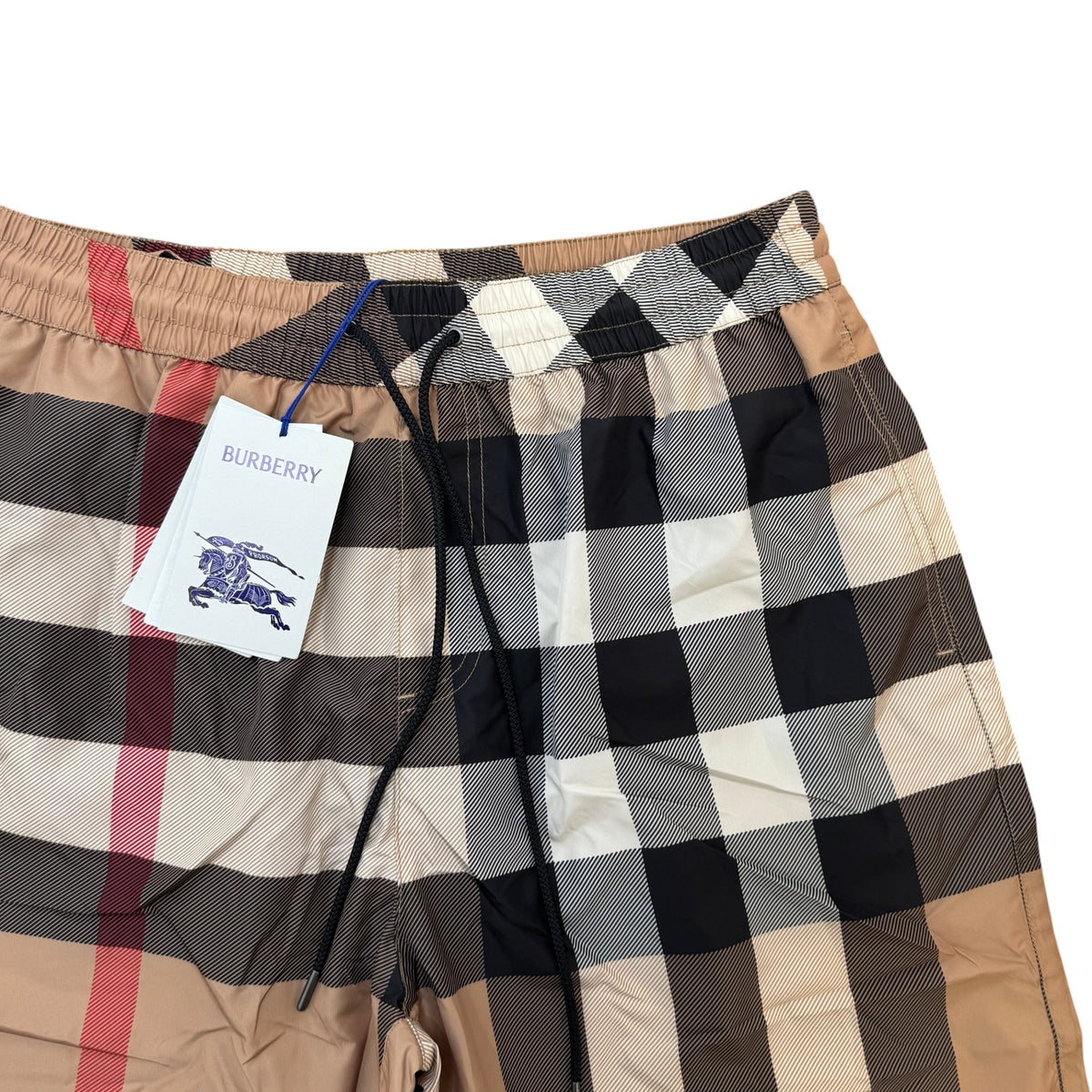 Men's Check Print Swim Shorts Beige Size L / W34 - Photo 3
