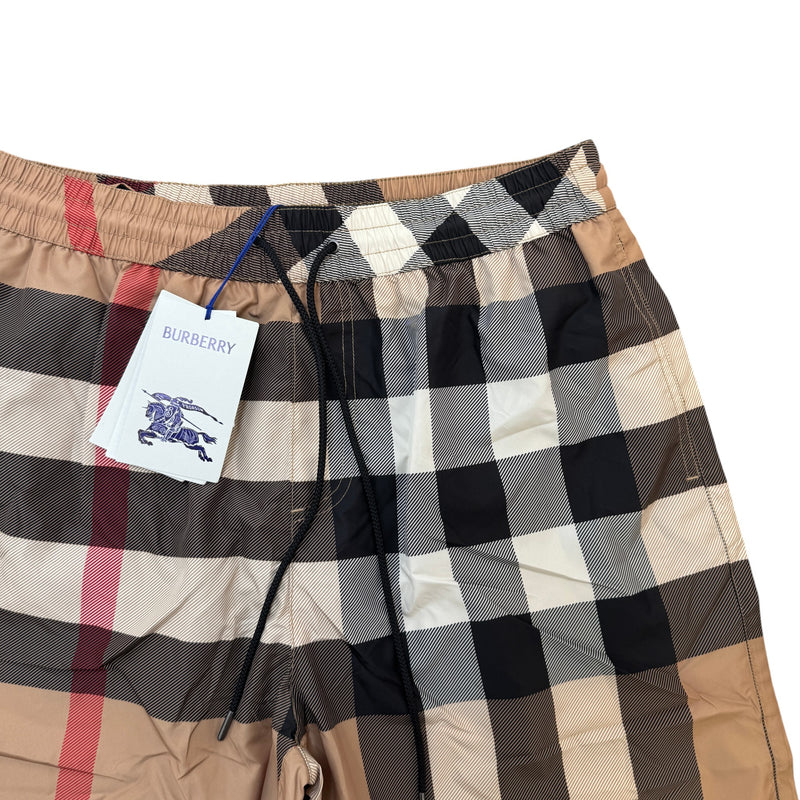 Men's Check Print Swim Shorts Beige Size L / W34