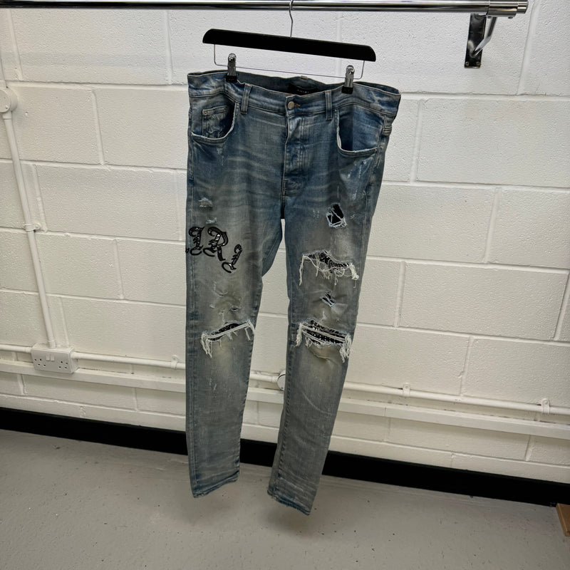 Men's Old English Logo Skinny Jeans Blue Size XL / W36