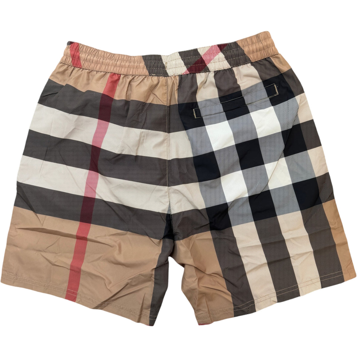 Men's Check Print Swim Shorts Beige Size L / W34 - Photo 2