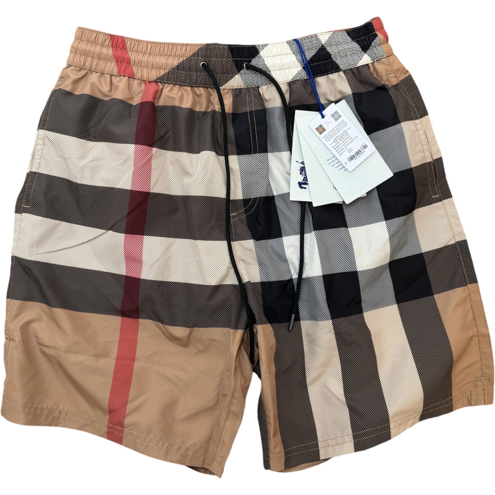 Men's Check Print Swim Shorts Beige Size M / W32 - Photo 1
