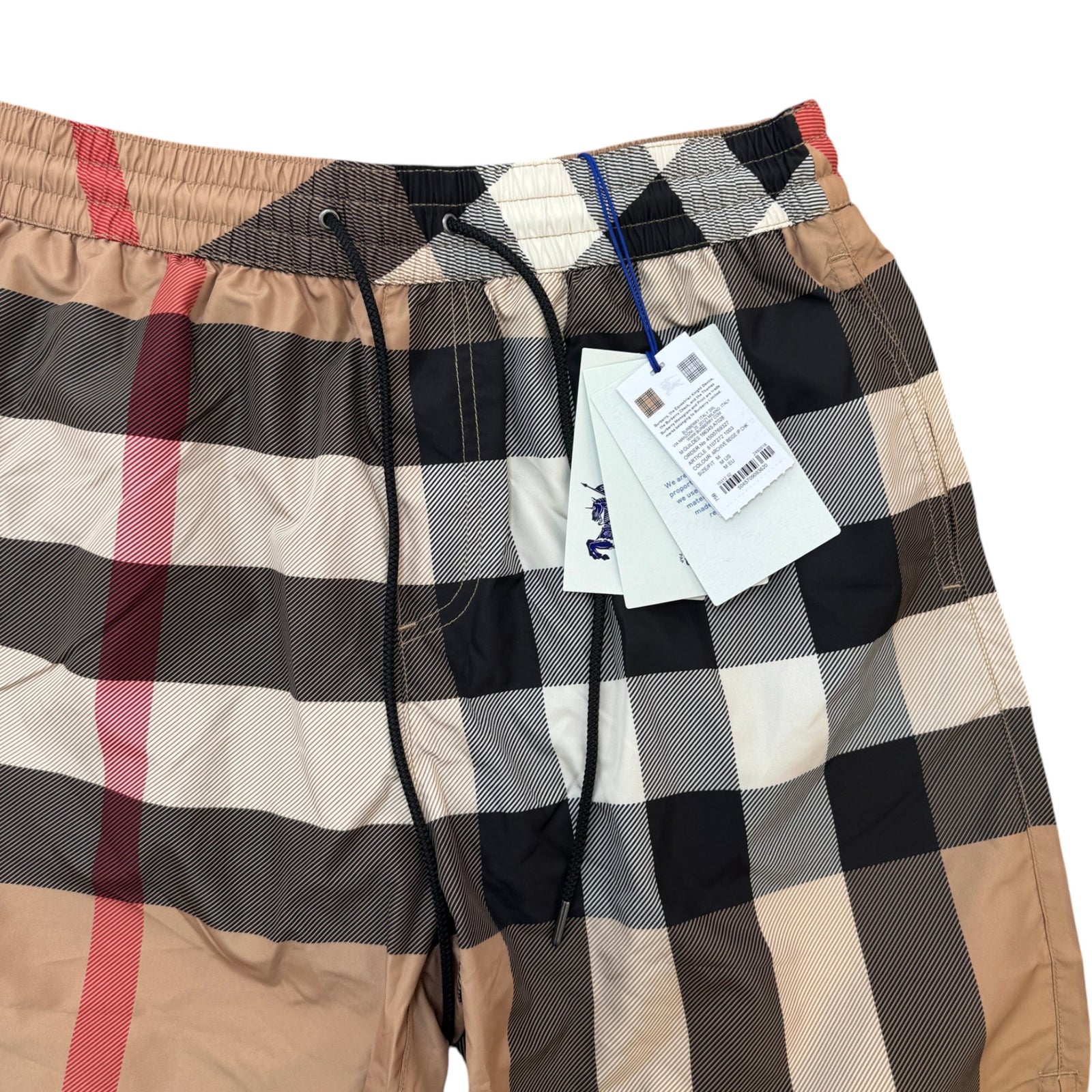 Men's Check Print Swim Shorts Beige Size M / W32 - Photo 3