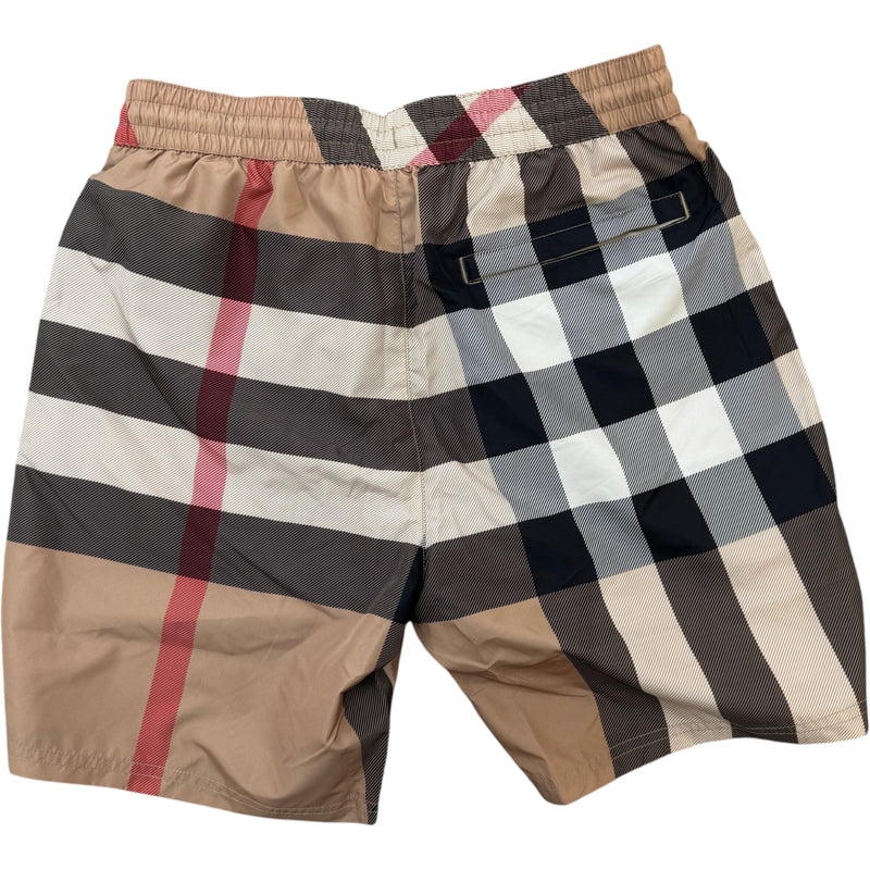 Men's Check Print Swim Shorts Beige Size M / W32
