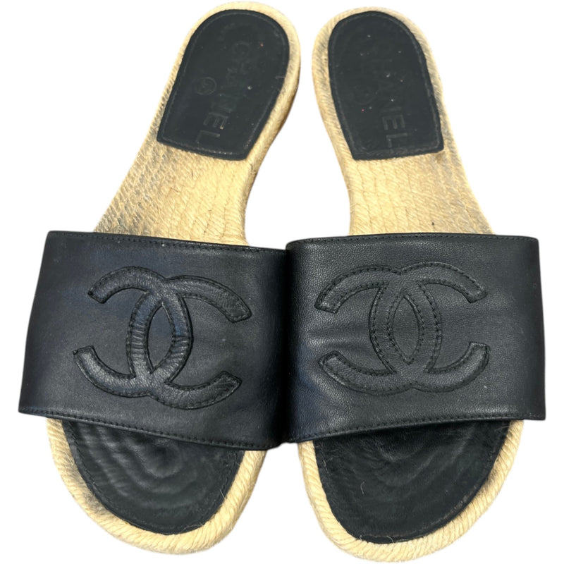 Women's Stitched Interlocking Cc Espadrille Slides Black Size EU 38 / UK 5