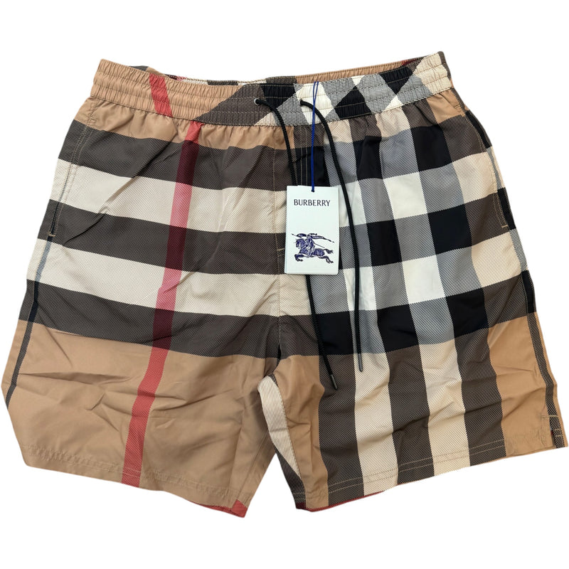 Men's Check Print Swim Shorts Beige Size XL / W36