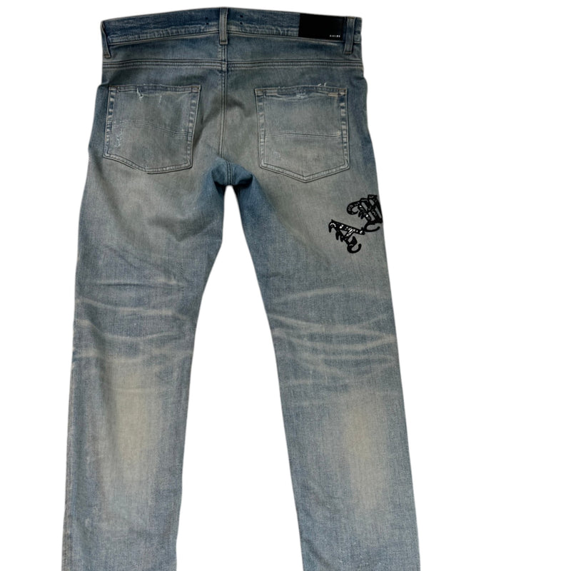 Men's Old English Logo Skinny Jeans Blue Size XL / W36