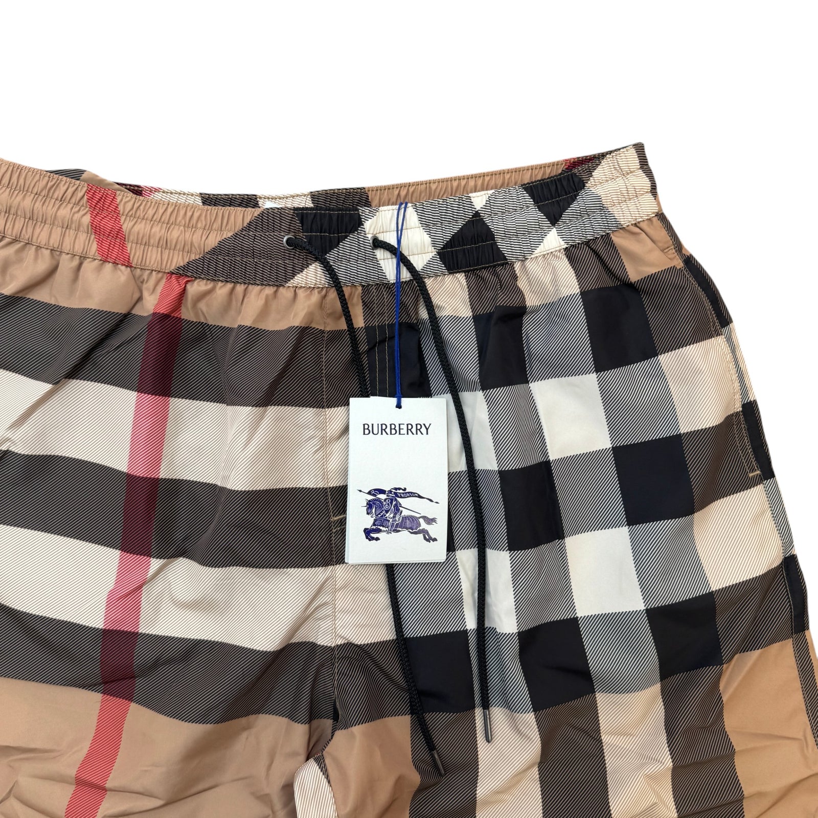 Men's Check Print Swim Shorts Beige Size XL / W36 - Photo 3