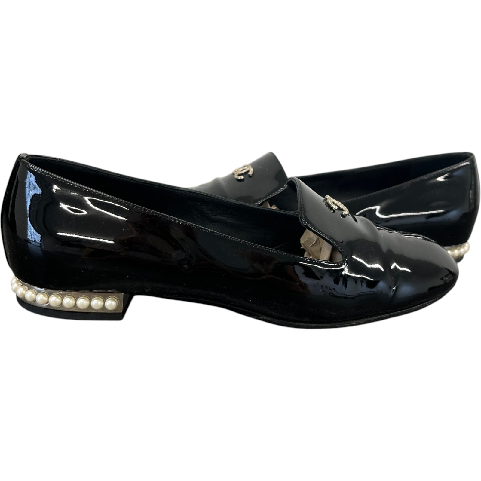 Women's Cc Faux Pearl Moccasins Loafers Black Size EU 38 / UK 5 - Photo 3