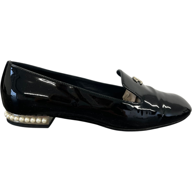 Women's Cc Faux Pearl Moccasins Loafers Black Size EU 38 / UK 5