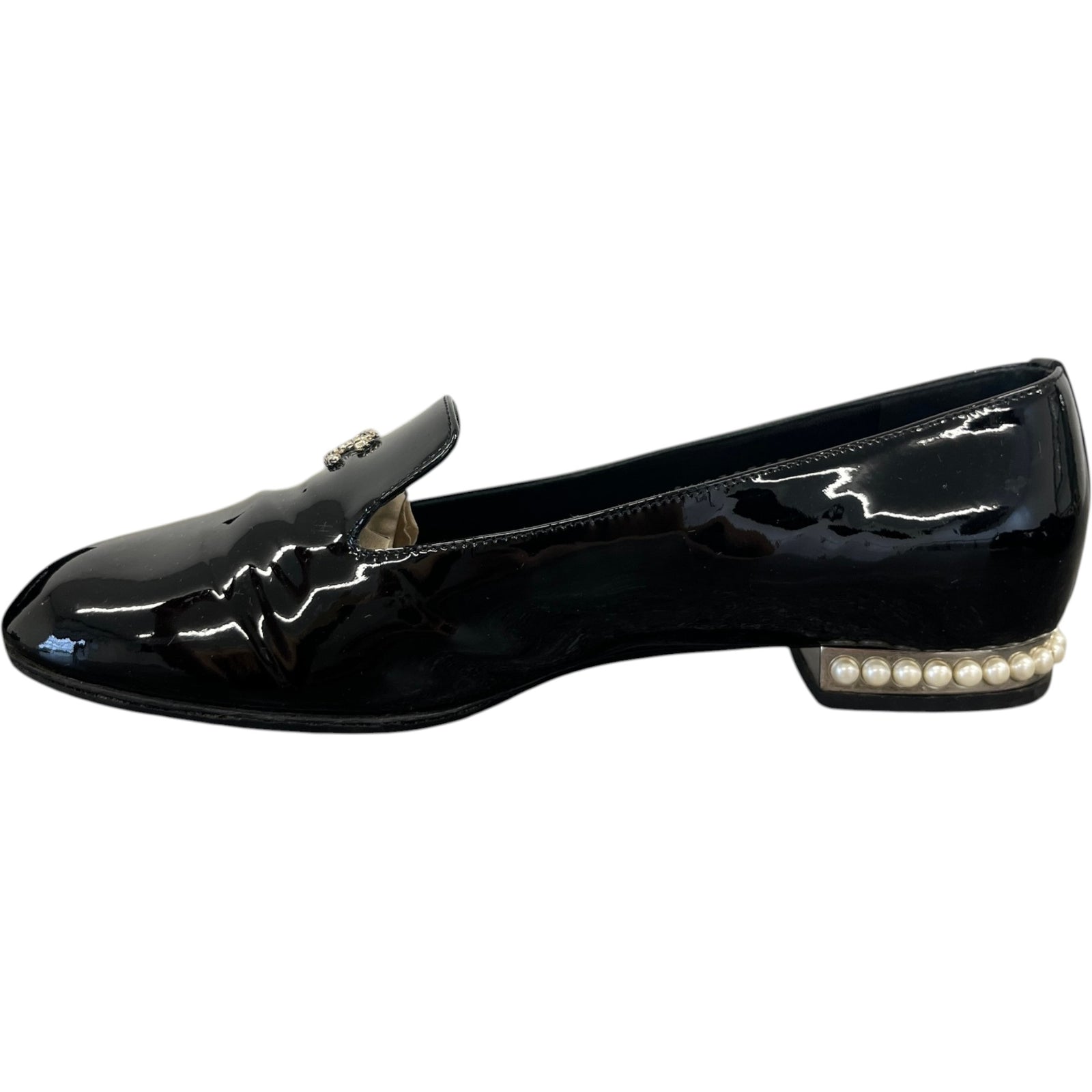 Women's Cc Faux Pearl Moccasins Loafers Black Size EU 38 / UK 5 - Photo 2