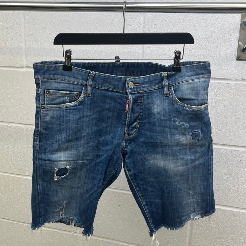 Men's Logo Distressed Shorts Blue Size XL / W36
