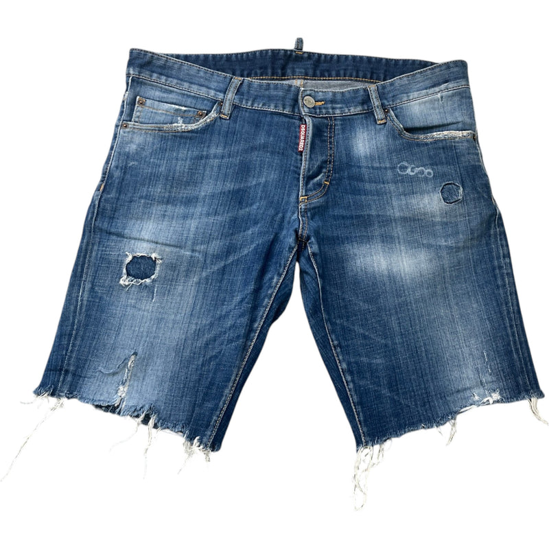 Men's Logo Distressed Shorts Blue Size XL / W36