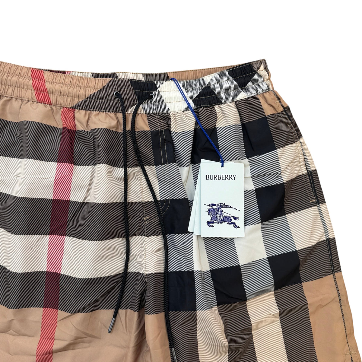 Men's Check Print Swim Shorts Beige Size L / W34 - Photo 3