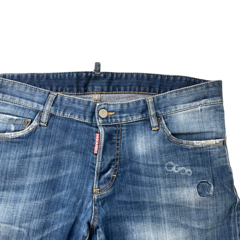Men's Logo Distressed Shorts Blue Size XL / W36