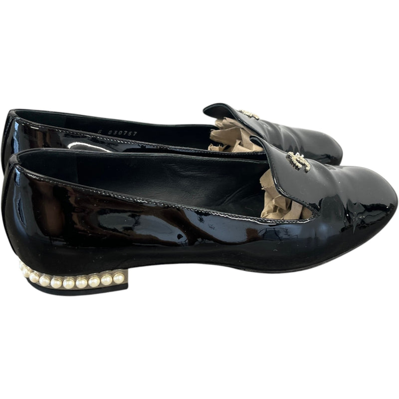 Women's Cc Faux Pearl Moccasins Loafers Black Size EU 38 / UK 5