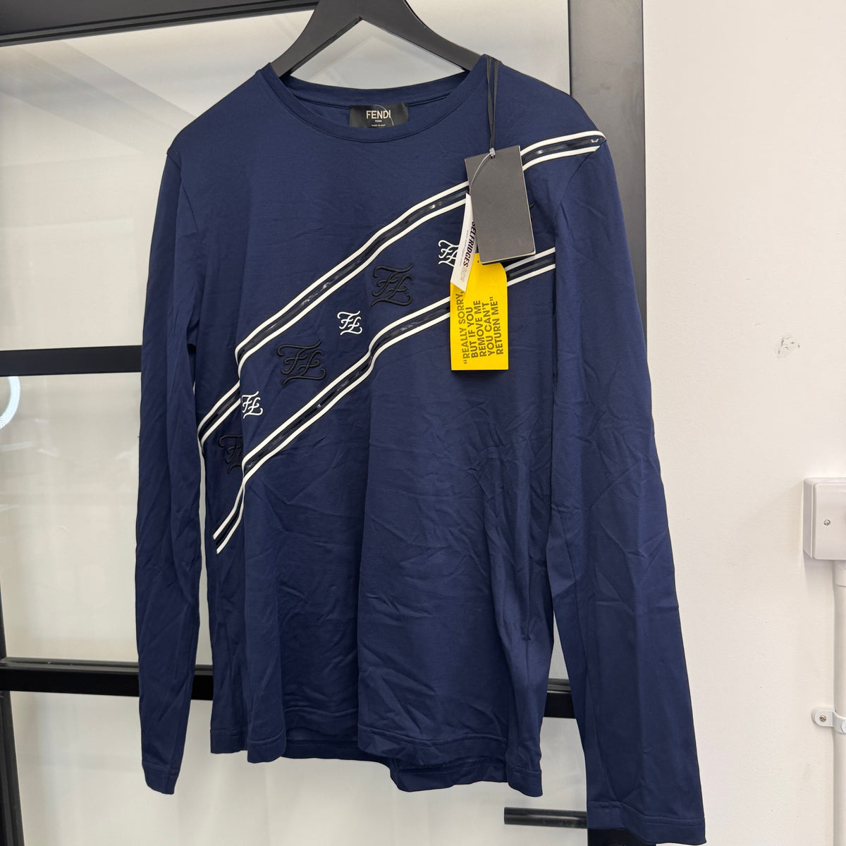 Men's Embroidered Diagonal Stripes Long Sleeve T-Shirt Navy Size XL - Photo 6