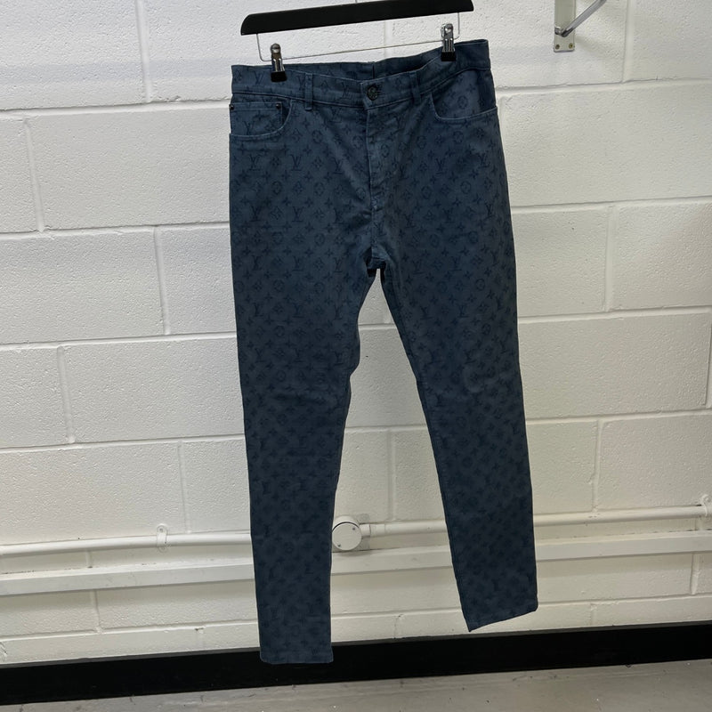 Men's Monogram Embroidered Jeans Blue Size Waist 34"