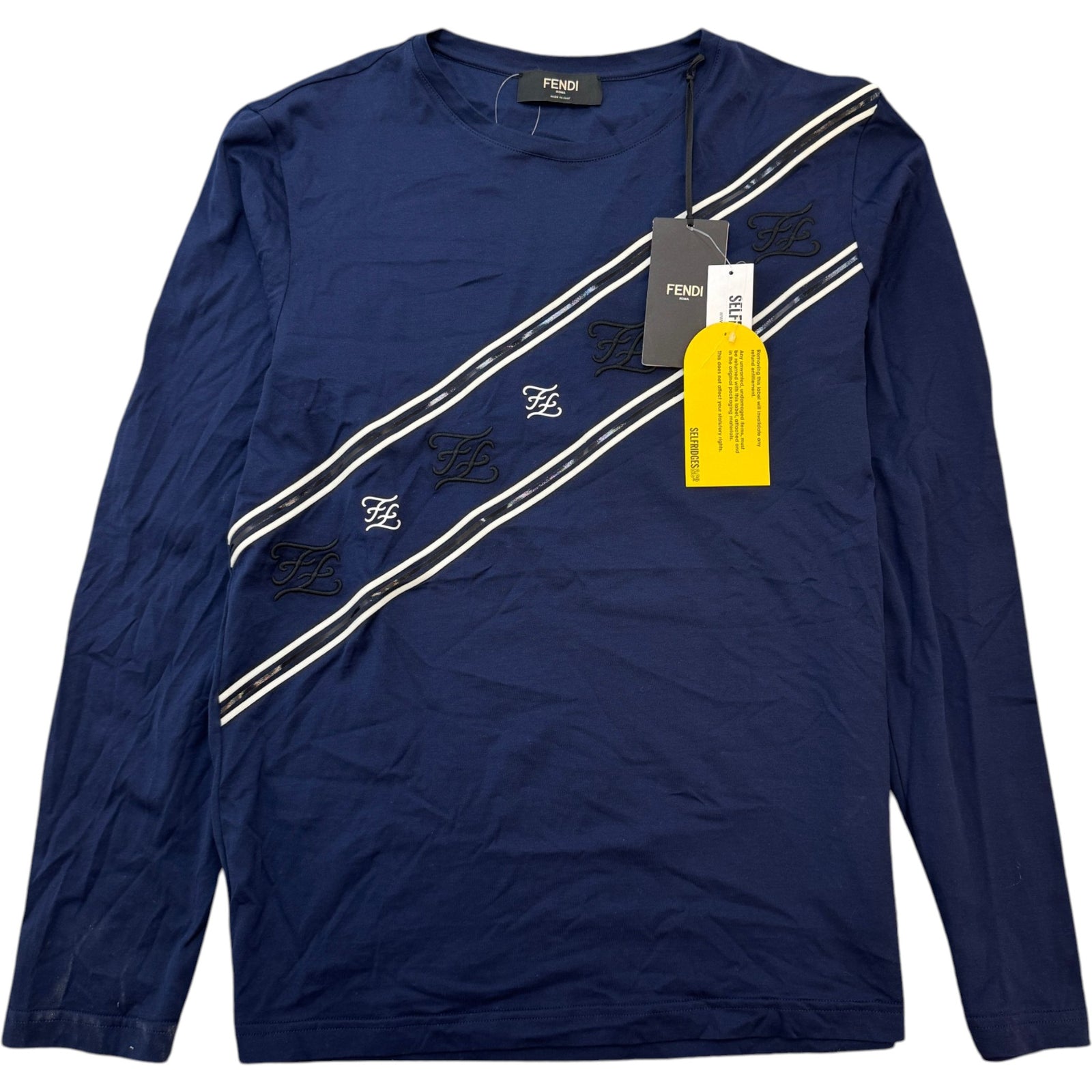 Men's Embroidered Diagonal Stripes Long Sleeve T-Shirt Navy Size XL - Photo 1