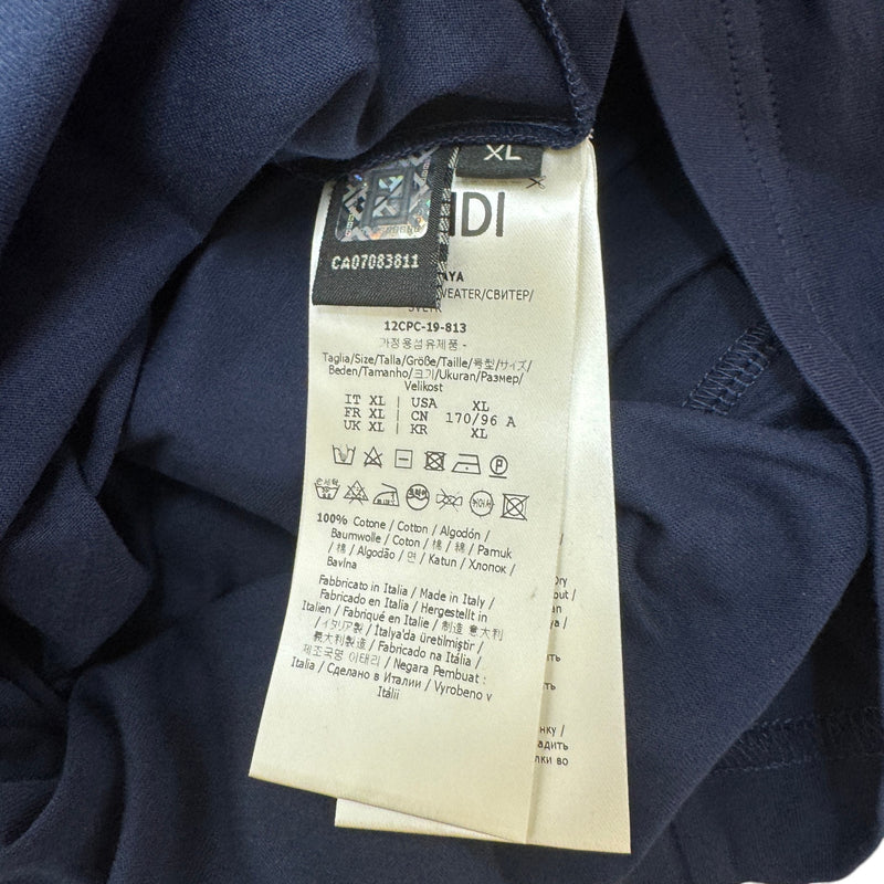 Men's Embroidered Diagonal Stripes Long Sleeve T-Shirt Navy Size XL