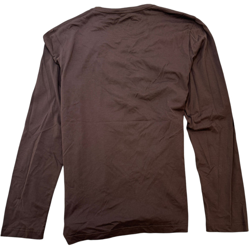 Men's Embroidered Diagonal Stripe Long Sleeve T-Shirt Brown Size XL