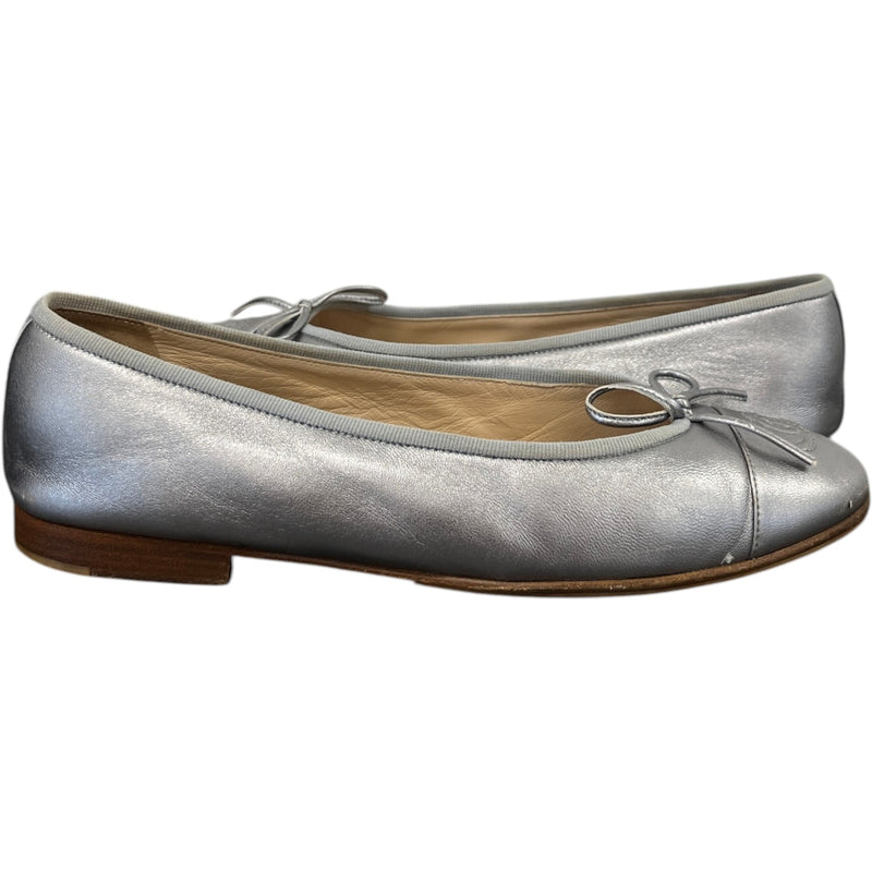 Women's Metallic Cc Cap Toe Ballet Flats Mules Silver Size EU 38.5 / UK 5.5
