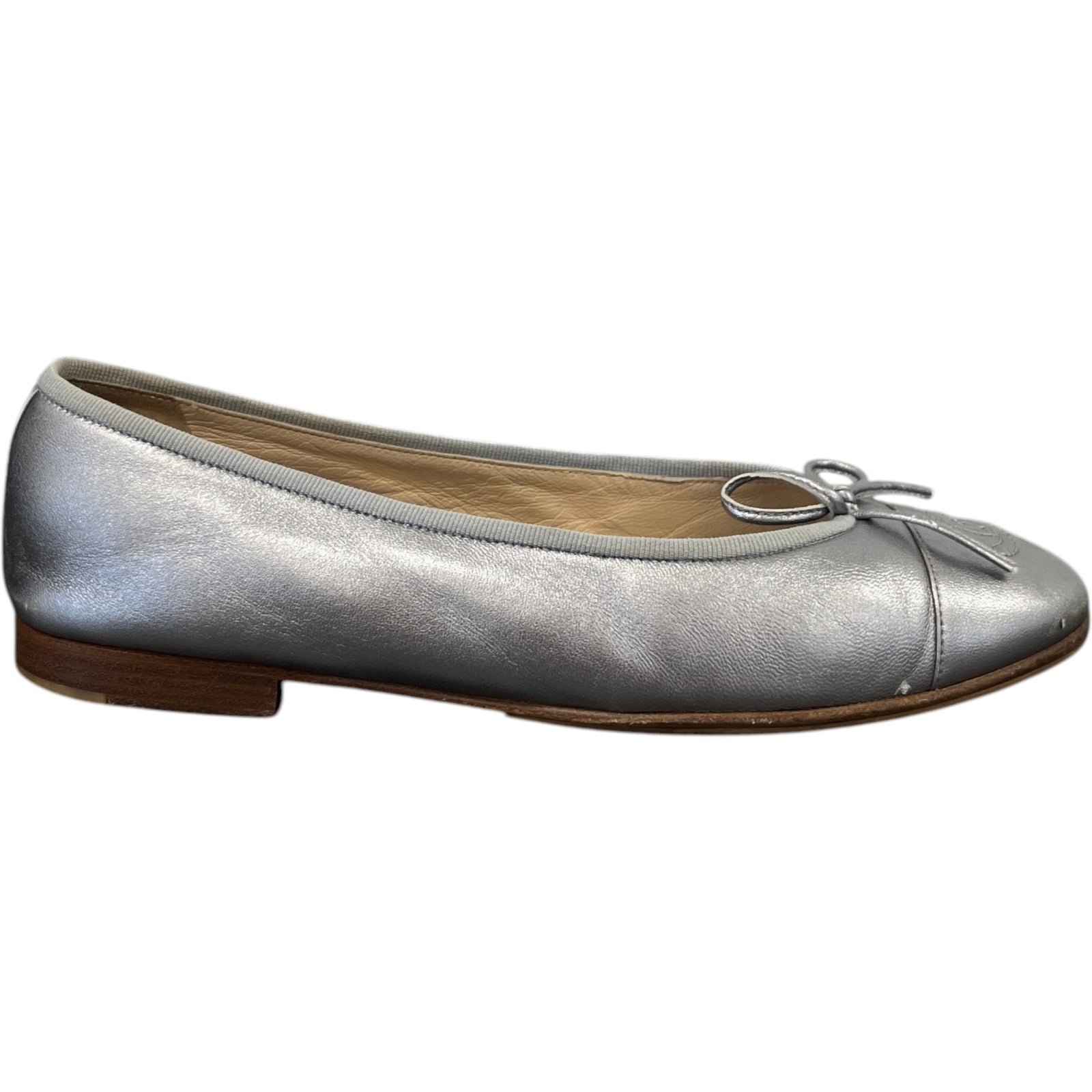 Women's Metallic Cc Cap Toe Ballet Flats Mules Silver Size EU 38.5 / UK 5.5 - Photo 1