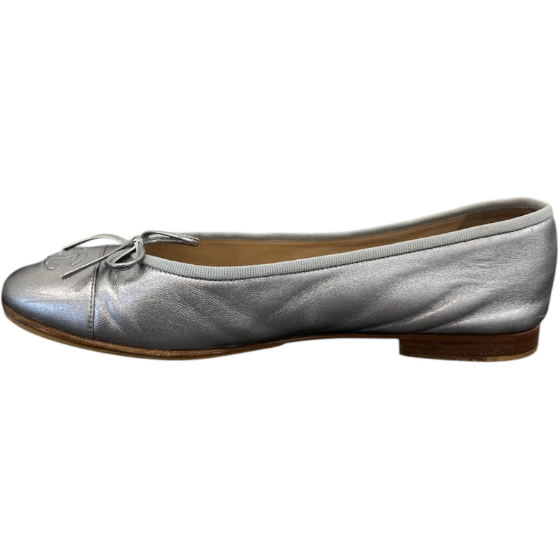 Women's Metallic Cc Cap Toe Ballet Flats Mules Silver Size EU 38.5 / UK 5.5