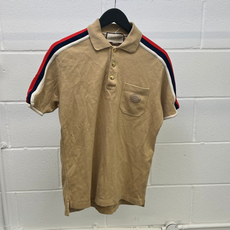 Men's Interlocking G Web Stripe Polo Shirt Yellow Size XS