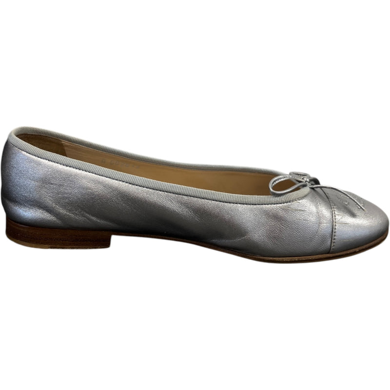 Women's Metallic Cc Cap Toe Ballet Flats Mules Silver Size EU 38.5 / UK 5.5