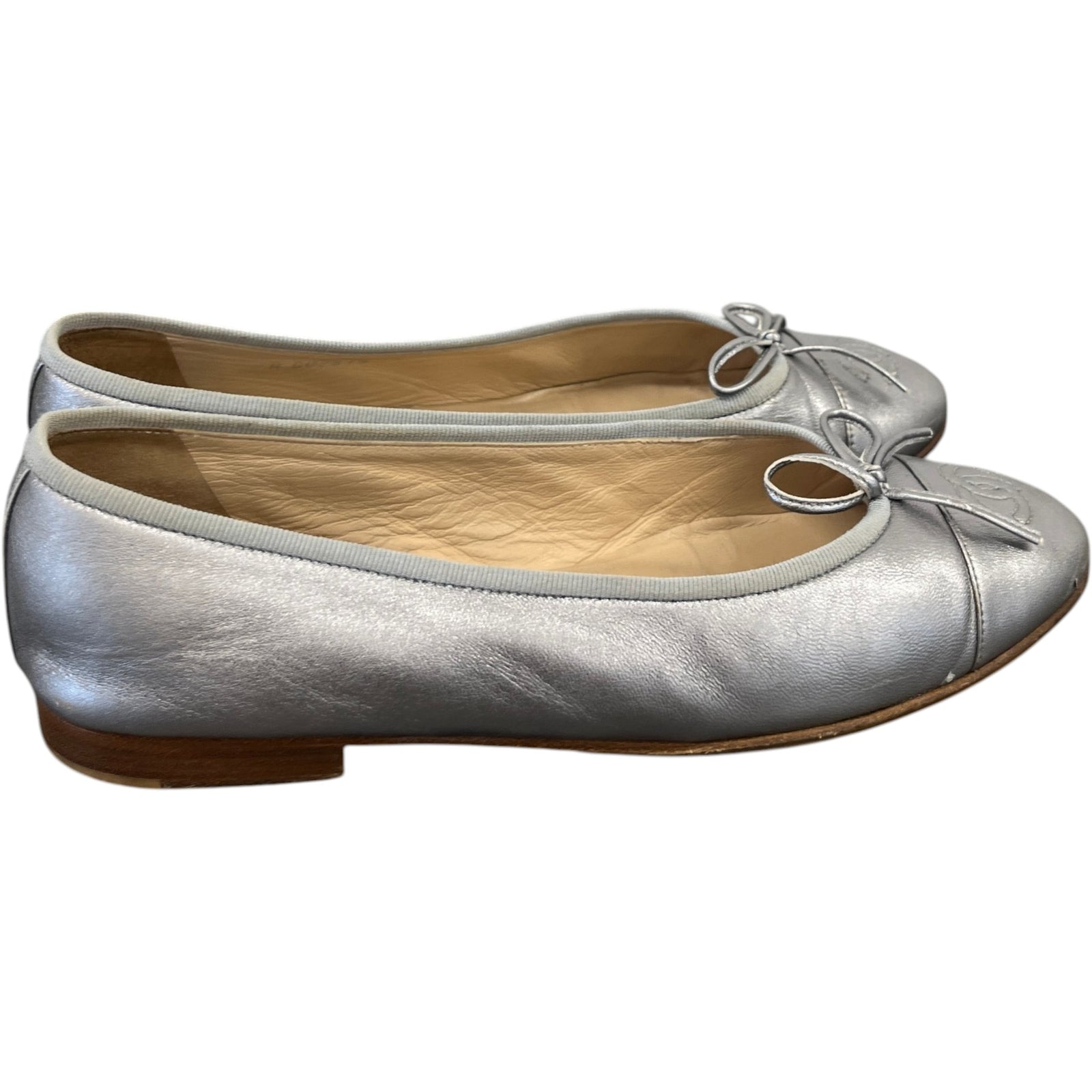 Women's Metallic Cc Cap Toe Ballet Flats Mules Silver Size EU 38.5 / UK 5.5 - Photo 8