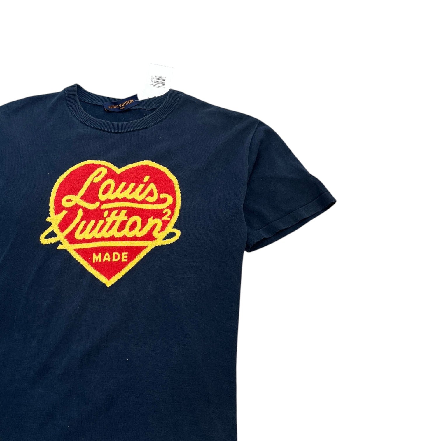 Men's X Nigo Intarsia Jacquard Heart T-Shirt Navy Size L - Photo 3