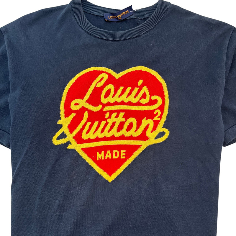 Men's X Nigo Intarsia Jacquard Heart T-Shirt Navy Size L